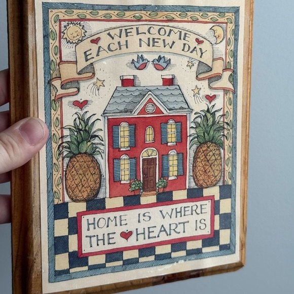 Vintage Hanging Wood Plaque Welcome Each New Day & Home Is Where The Heart Is - Picture 12 of 14